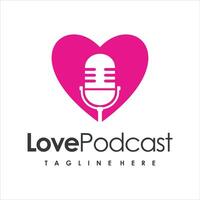 kärlek hjärta med mikrofon logotyp design mall vektor
