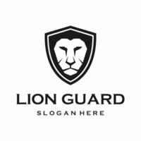 lejon ansikte med skydda logotyp design mall vektor