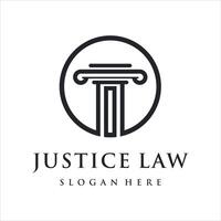 rättvisa lag logotyp design, advokat logotyp med pelare form mall. vektor