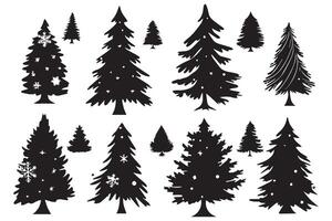 weihnachtsbaum silhouette set hand gezeichnete illustration auf weißem hintergrund vektor