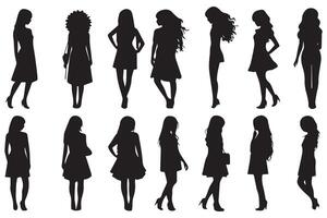 schwarz Silhouetten einstellen von Mädchen auf Weiß Hintergrund Profi Design vektor