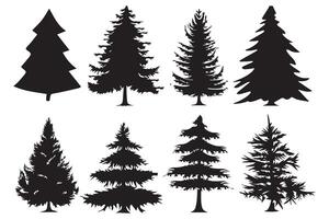 jul träd silhuett uppsättning hand dragen illustration på vit bakgrund vektor