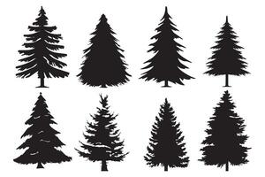 jul träd silhuett uppsättning hand dragen illustration på vit bakgrund vektor