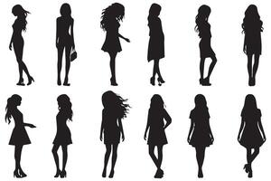 schwarz Silhouetten einstellen von Mädchen auf Weiß Hintergrund Profi Design vektor