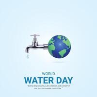 värld vatten dag. vatten dag kreativ annonser design Mars 22. social media affisch, , 3d illustration. vektor