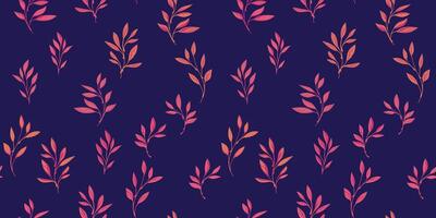 färgrik abstrakt mycket liten löv grenar sömlös mönster på en mörk blå bakgrund. hand ritade. minimalistisk isolera blad stjälkar utskrift. mall för mönster, collage, mönstrad vektor