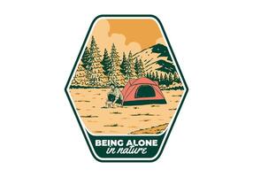 Camping allein im Natur. Jahrgang draussen Illustration Abzeichen Design vektor