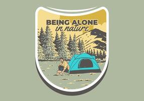 Camping allein im Natur. Jahrgang draussen Illustration Abzeichen Design vektor