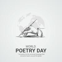 värld poesi dag kreativ annonser design. Mars 21 värld poesi dag social media affisch 3d illustration. vektor