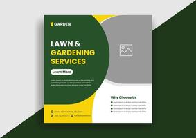 gräsmatta gräsklippare trädgård eller landskaps service social media posta och webb baner mall design vektor