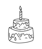 Essen ist süss, gebacken Waren, Nachtisch. Geburtstag. Kuchen mit Kerze, süß Symbol, Karikatur Urlaub Attribut. Zeichnung, Kritzeleien. Illustration, skizzieren. vektor