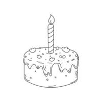 födelsedag kaka. mat ljuv, bakad varor, efterrätt. kaka med ljus, söt ikon, tecknad serie Semester attribut. teckning, doodles. illustration, skiss. vektor