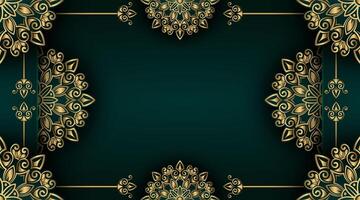 mörk grön bakgrund med guld mandala prydnad vektor