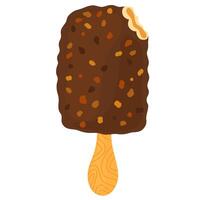 Eis Sahne Waffel auf Stock. Süss Zucker Dessert glasiert mit Schokolade Glasur, Nüsse, Walnüsse Dekoration. lecker lecker köstlich Schoko Lebensmittel. Illustration vektor