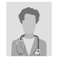 manlig läkare med stetoskop på grå bakgrund. gråskale användare avatar, medicinsk internet samråd. sjukvård hört webb service. sjukhus Stöd uppkopplad. vektor