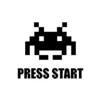 komisch Pixel Monster. Jahrgang Pixel Kunst. retro Spiele Symbole. Drücken Sie Start. vektor