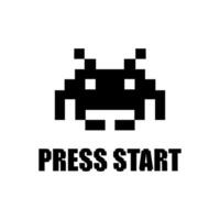 rolig pixel monster. årgång pixel konst. retro spel ikoner. Tryck Start. vektor