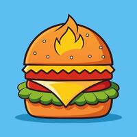 Kunst von Burger Käse mit Feuer Karikatur Stil eben Symbol Illustration vektor