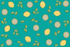 Illustration Muster, wiederholen von abstrakt Zitrone Obst mit Blatt auf Sanft Grün Hintergrund. vektor