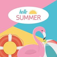 sommar resor och semester flyta flamingo livboj badboll banner vektor
