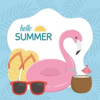 sommarresor och semester flyta flamingo sandaler solglasögon och cocktail vektor