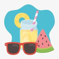 sommaren resor och semester skiva vattenmelon solglasögon och juice vektor