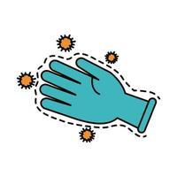 Covid 19 Coronavirus, Schutzhandschuhinfektion, Prävention der Ausbreitung der Ausbruchskrankheit Pandemie-Ikone im flachen Stil vektor