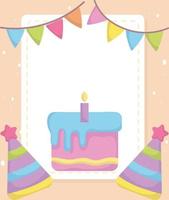 Babyparty, süßer Kuchen und Partyhüte feiern, Neugeborenen-Willkommenskarte ankündigen vektor