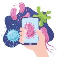 Telemedizin, Hand mit Smartphone, medizinische Behandlung zur Virusverbreitung und Online-Gesundheitsdienste vektor