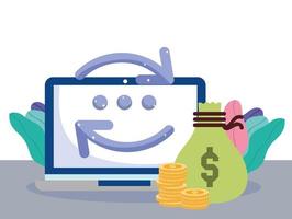 onlinebetalning, överföring av mynt för laptoppåsar, shopping på e-handel, mobilapp vektor