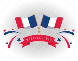 Frankreich-Flaggen mit Band des glücklichen Bastille-Tagesvektordesigns vektor