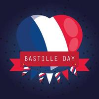 Frankreich-Flaggenherz mit Band des glücklichen Bastille-Tagesvektordesigns vektor