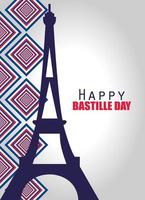Frankreich-Eiffelturm des glücklichen Bastille-Tagesvektordesigns vektor
