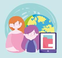 online utbildning lärare student flicka smartphone världen information vektor
