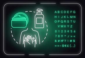 Körperpflege, Massage-Neonlicht-Konzept-Symbol. Spa-Behandlung, Entspannung, Erfrischung, Stressabbau-Idee. Äußeres leuchtendes Schild mit Alphabet, Zahlen und Symbolen. vektor isoliert rgb farbillustration