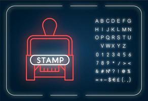 Symbol für Neonlichtstempel. Apostille und Legalisation. juristisches Papier. Beglaubigung. Authentifizierung. äußerer Leuchteffekt. Zeichen mit Alphabet, Zahlen und Symbolen. vektor isoliert rgb farbillustration