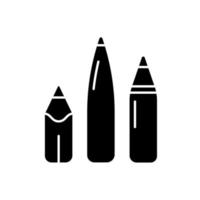 Stifte und Bleistifte schwarzes Glyphensymbol. Schulmaterial. Schreibgerät. Objekt mit Tinte. zum Skizzieren verwenden. handschriftliche Tätigkeiten. Silhouette-Symbol auf Leerzeichen. isolierte Vektorgrafik vektor