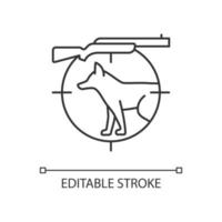 Lineares Symbol für die Kleinwildjagd. verfolgen kleinere Nebentiere. Landhühner fangen. Vögel schießen. dünne Linie anpassbare Illustration. Kontursymbol. Vektor isolierte Umrisszeichnung. bearbeitbarer Strich