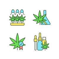 Cannabis wachsende RGB-Farbsymbole gesetzt. medizinische Forschung. Qualitätszertifikat. Keimung von Marihuana-Samen. isolierte Vektorillustrationen. einfache gefüllte strichzeichnungen sammlung. bearbeitbarer Strich vektor