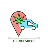 Cannabis-Transport-RGB-Farbsymbol. Vertrieb von medizinischem Marihuana. Legalisierung der Verbreitung von Cannabis. Versand von Waren. isolierte Vektor-Illustration. einfache gefüllte Strichzeichnung. bearbeitbarer Strich vektor