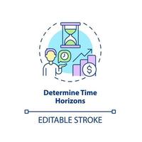 Symbol für das Konzept des Zeithorizonts bestimmen. Investieren Timeline abstrakte Idee dünne Linie Illustration. Planungshorizont. Haltedauer der Investitionen. Vektor isolierte Umriss-Farbzeichnung. bearbeitbarer Strich