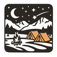camping i snöig bergen med tält på en starry natt illustration vektor