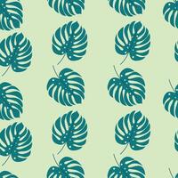 tropisch Muster von Blätter auf ein Pastell- Licht Grün Hintergrund. nahtlos Muster mit exotisch Blätter. Sommer- Hintergrund Design zum Textilien, Hintergrund, Papier, Verpackung. vektor