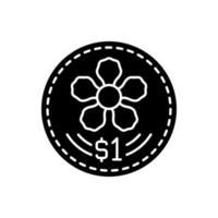 mynt design svart glyf ikon. singapore dollar. officiella valutan. singaporeanska nationalblommaskildring. orkidédesign i mitten. siluett symbol på vitt utrymme. vektor isolerade illustration