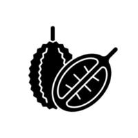 durian svart glyfikon. bittersöt frukt i singapore. frukt med stark doft. mao shan wang. rik källa till näringsämnen. siluett symbol på vitt utrymme. vektor isolerade illustration