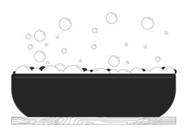badkar med skummig vatten svart och vit 2d linje tecknad serie objekt. bad beredd för kropp tvättning och avslappning solated översikt Artikel. spa förfaranden enfärgad platt fläck illustration vektor