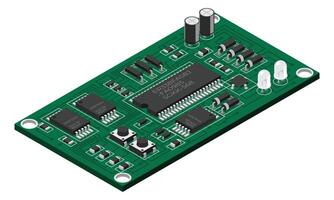 isometrisch elektronisch Tafel. isometrisch gedruckt Schaltkreis Tafel mit elektronisch Komponenten. elektronisch Komponenten und integriert Schaltkreis Tafel vektor