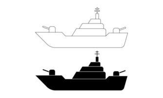 översikt silhuett slagskepp ikon uppsättning isolerat på vit bakgrund vektor