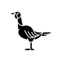 kvinnlig kalkon svart glyfikon. fjäderfäuppfödning för mat. tamfågel som växer för kött. Thanksgiving middag med kalkon. landfågel. siluett symbol på vitt utrymme. vektor isolerade illustration