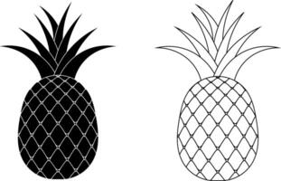 översikt silhuett ananas ikon uppsättning vektor